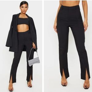 Pretty Little Thing High Waisted Straight Leg Split Hem Pants